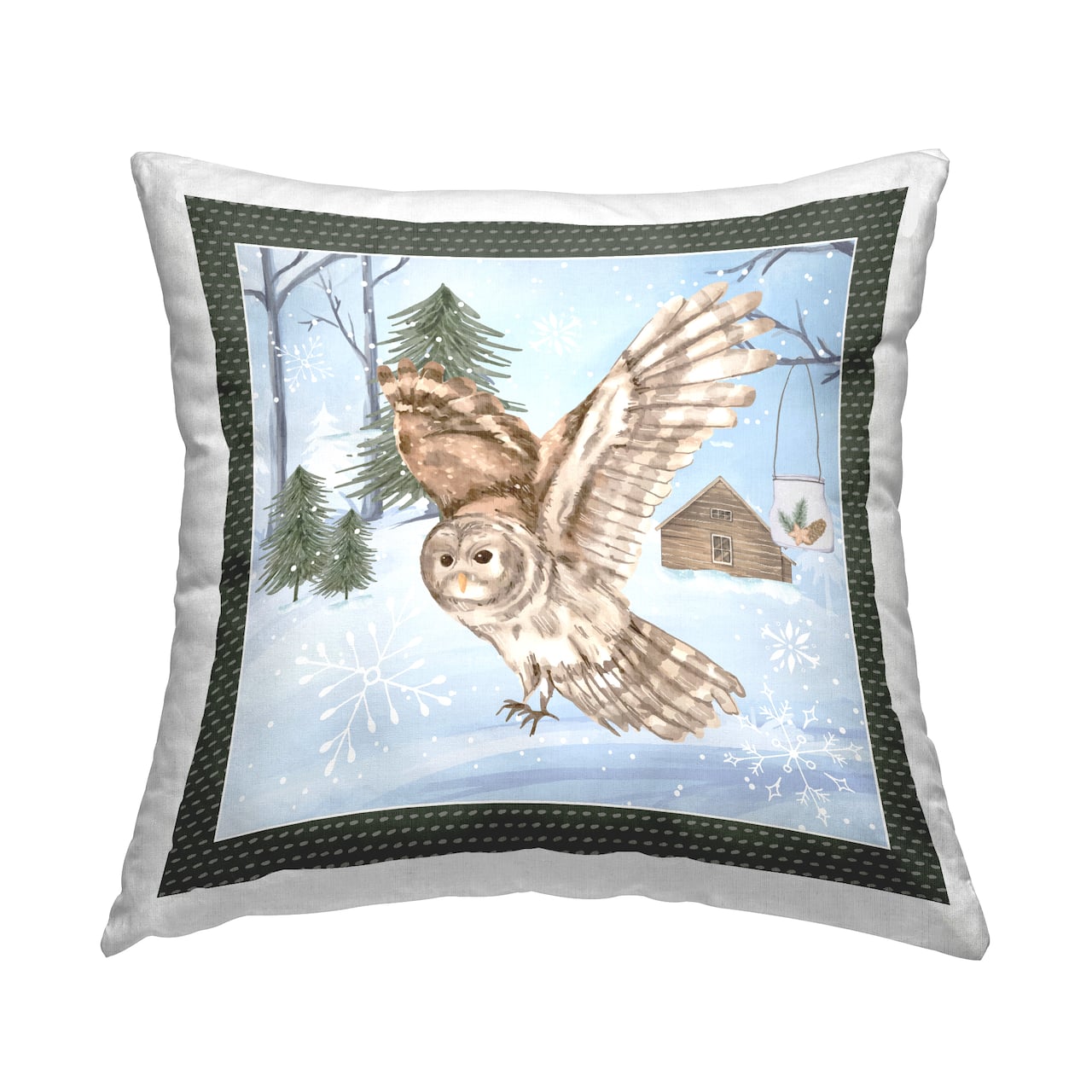 Stupell Industries Winter Owl in Flight Throw Pillow